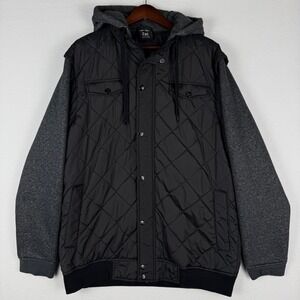 VTG So Cal Quilted Hooded Jacket Mens 2XL Black Snap Button Y2K 2000s Streetwear